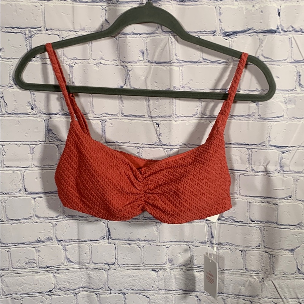 Andie Swim Womens Symi Bikini Top in Textured Pink Beach Vacation Cruise L NWT